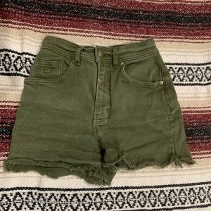 Green, high waisted denim shorts for 10$